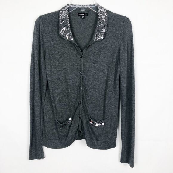 GEORGE Sequin Button Down Gray Cardigan Size Small - Picture 1 of 11